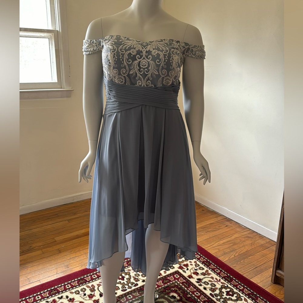 A-Line Off The Shoulder Asymmetrical Chiffon Lace Evening Dress With Pleated